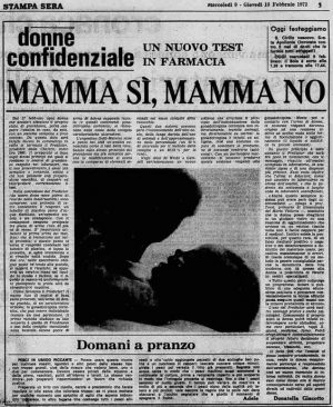 annuncio test gravidanza 1972